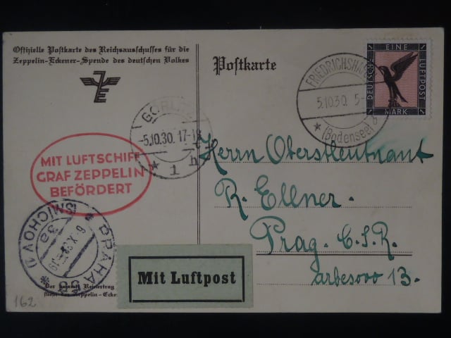 Zeppelinova letecká pošta 1930 - korespondenční lístek" MIT LUFTSCHIFF GRAF ZEPPELIN BEFORDERT"