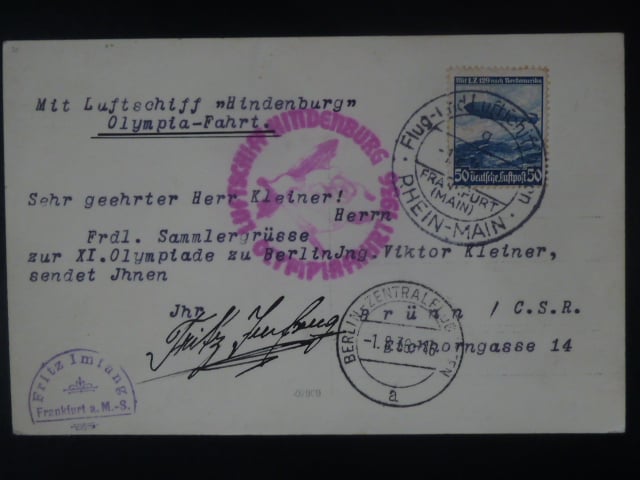 Zeppelinova letecká pošta 1936 - korespondenční lístek "OLYMPIAFAHRT 1936"