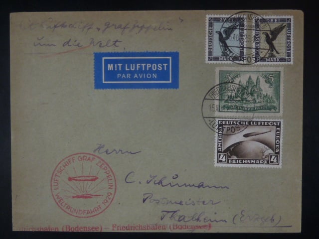Zeppelinova letecká pošta 1929 - dopis "LUFTSCHIFF GRAF ZEPPELIN WELTGRUNDFAHRT 1929"