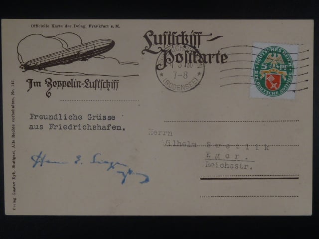 Zeppelinova letecká pošta 1930 - korespondenční lístek "Im Zeppelin Luftschiff - BODENSEE"