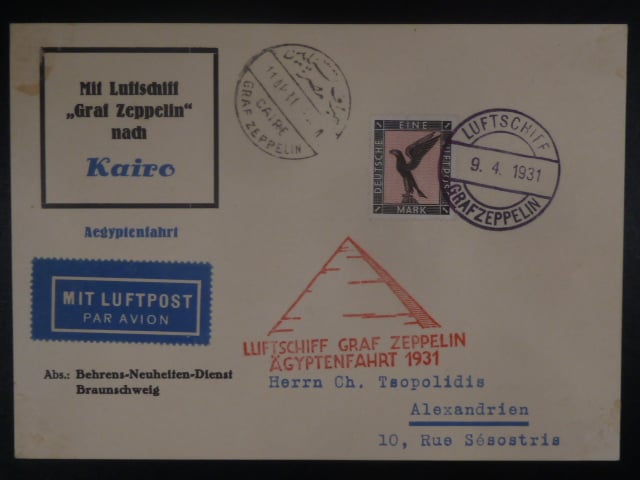 Zeppelinova letecká pošta 1931 - korespondenční lístek "ÄGYPTENFAHRT 1931"