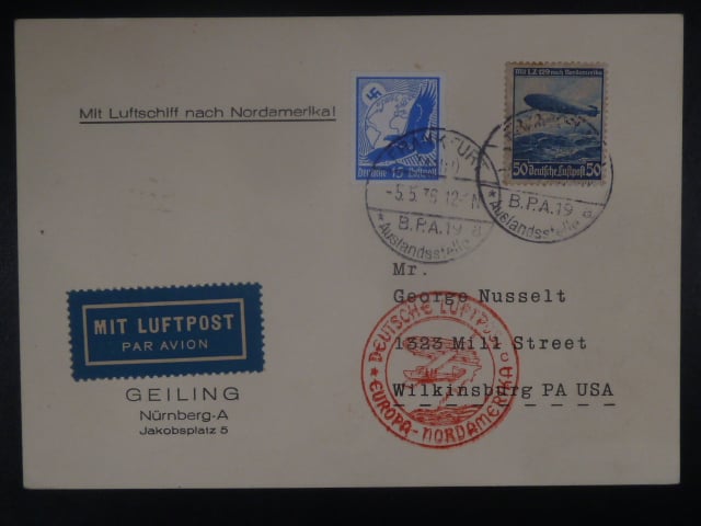 Zeppelinova letecká pošta 1936 - korespondenční lístek "DEUTSCHE LUFTPOST EUROPA-NORDAMERIKA"