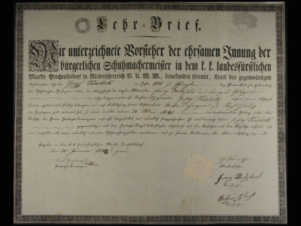 Perchtoldsdorf (Rakousko), výuční list z roku 1842