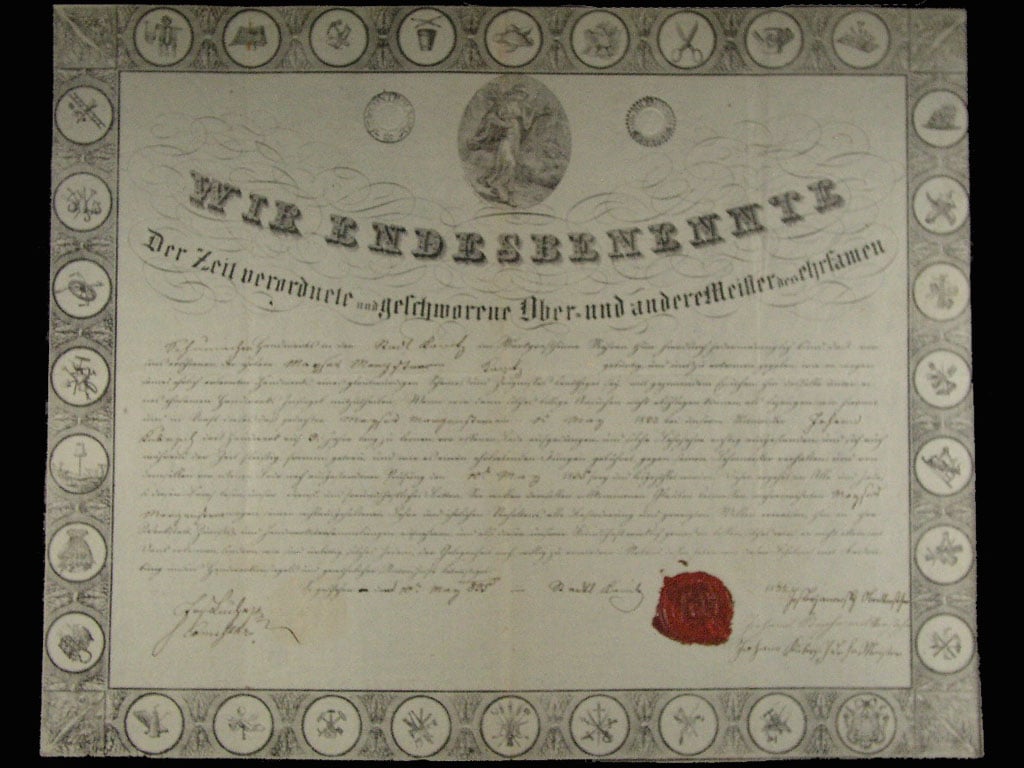 Brno, výuční list z roku 1835, dekorativní