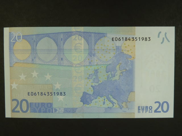 20 Euro 2002 série E, podpis Mario Draghi,, R028 tiskárna Bundesdruckerei, Německo