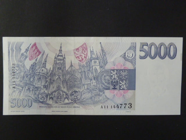 5000 Kč 1993 s. A 11, Baj. CZ 9, Pi. 9
