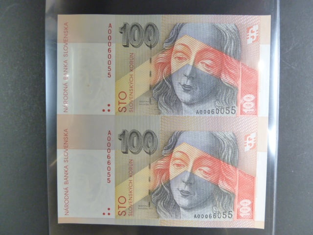 100 Sk 1.9.1993 s. A, nerozstřižené 2ks, Baj. SK 8a, Pi. 22a