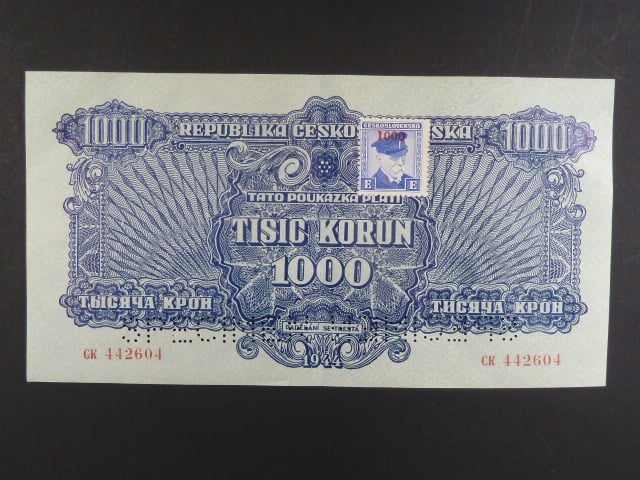 1000 K 1944 kolkovaná série CK, 2x perf. SPECIMEN dole