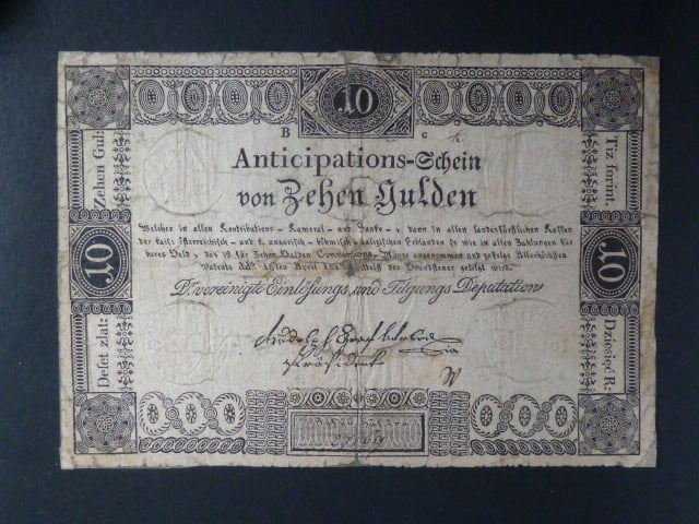 10 Gulden 16.4.1813, Ri. 053, mimořádně vzácný