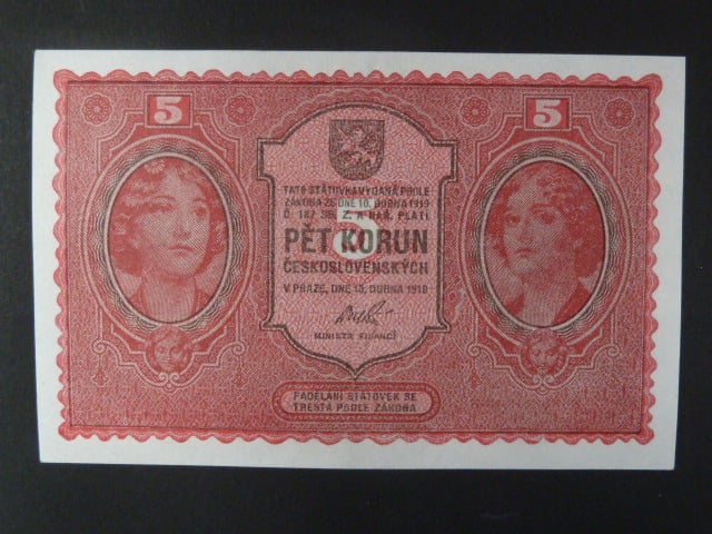5 Kč 15. 4. 1919 série 0134