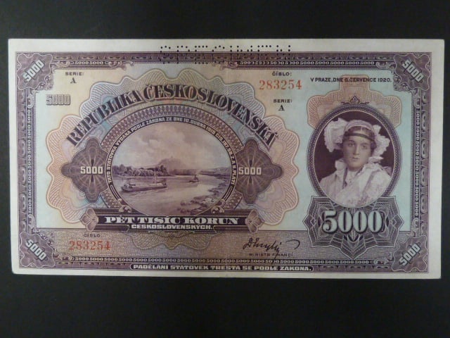 5000 Kč 6.7.1920, s.A, specimen, velmi dobrý stav