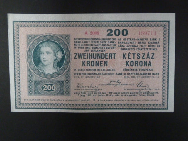 200 K 27.10.1918, serie A 2039, s potiskem na R