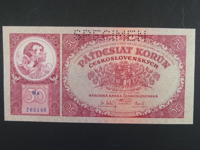 50 Kč 1.10.1929 série Na, perf. SPECIMEN