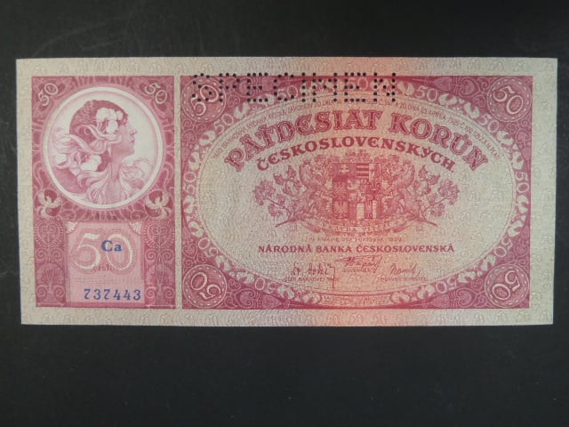 50 Kč 1.10.1929 série Ca, perf. SPECIMEN