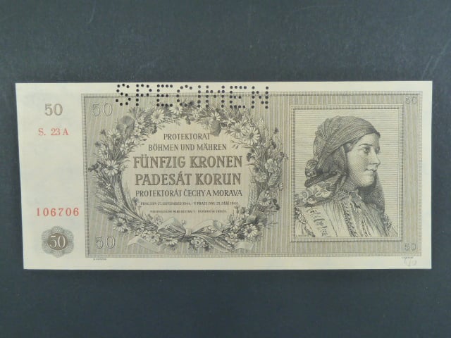 50 K 25.9.1944 série 23 A s posunutou perf. SPECIMEN