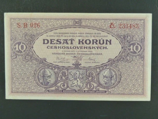 10 Kčs 2.1.1927 série B 026