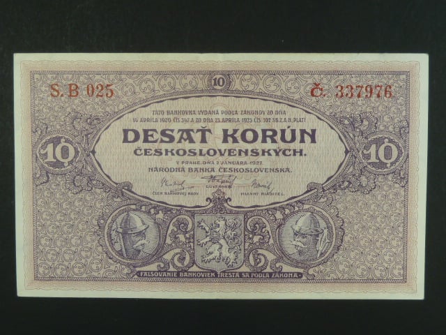10 Kčs 2.1.1927 série B 025