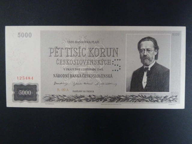 5000 Kčs 1.11.1945 série 09 A, perf. "S"