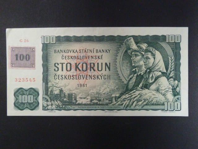 100 Kč 1961 s. G 26 I.vydání, kolek, Baj. CZ 1d, Pi. 1