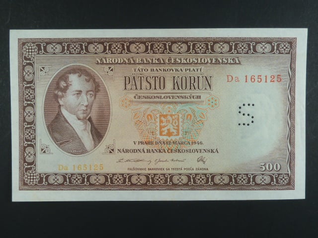 500 Kčs 12.3.1946 série Da, perf. "S"