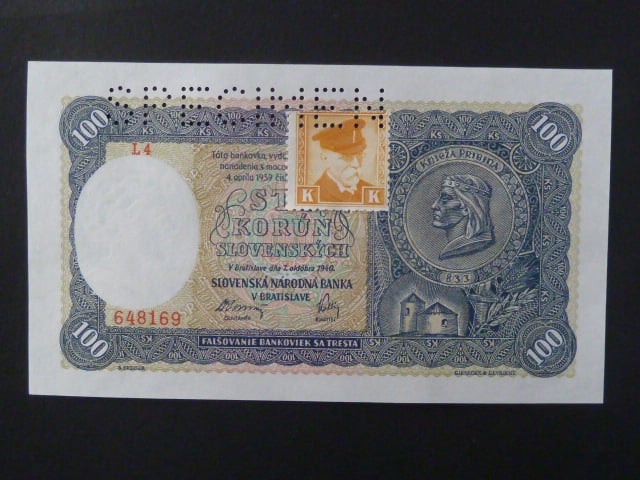 100 Ks 7.10.1940 I.vydání, kolkovaná série L4 perf. SPECIMEN