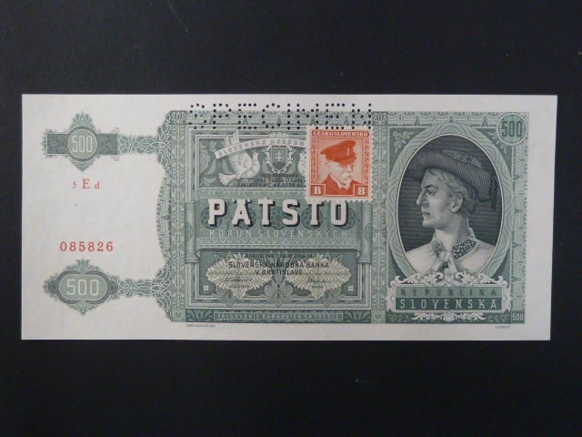 500 Ks 12.7.1941 kolkovaná série 5Ed, 1x perf. SPECIMEN nahoře