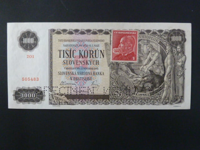1000 Ks 25.11.1940, kolkovaná série 2O1, 2x perf. SPECIMEN dole