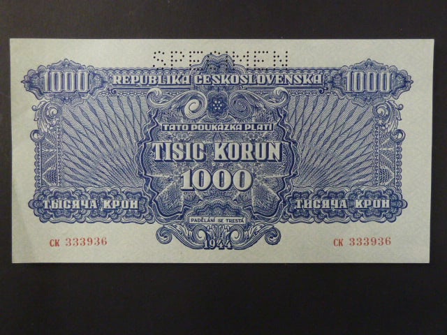 1000 K 1944 s.TA, 1x perf. SPECIMEN nahoře
