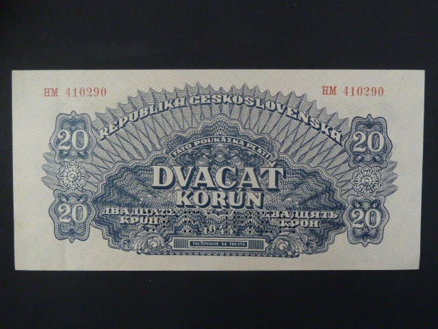 20 K 1944 série HM, číslovač 8, 1x perf. SPECIMEN dole