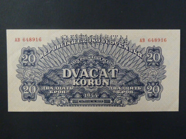 20 K 1944 série AB, číslovač 6b, 1x perf. SPECIMEN nahoře