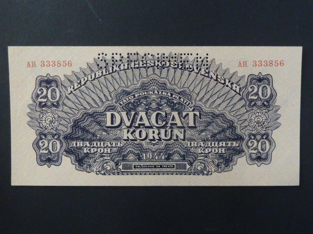 20 K 1944 série AH, číslovač 6b, 1x perf. SPECIMEN nahoře