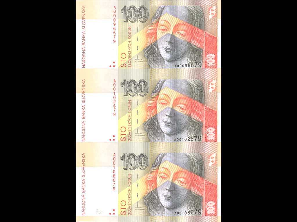 100 Sk 1.9.1993 s. A, nerozstřižené 3ks, Baj. SK 8a, Pi. 22a