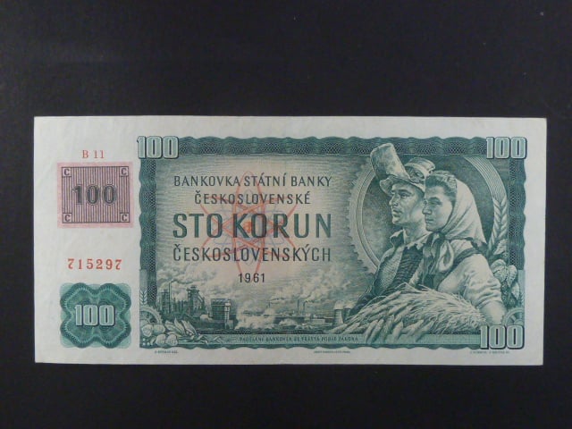 100 Kč 1961 s. B 11, kolek, vodoznaková výztuž na líci