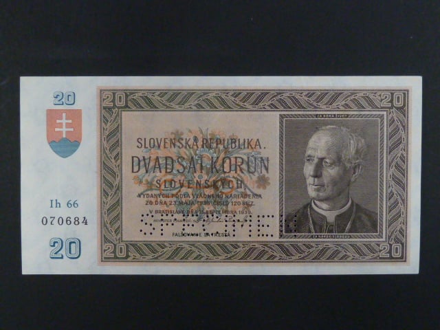 20 Ks 15.9.1939 serie Ih 66, perf. SPECIMEN dole
