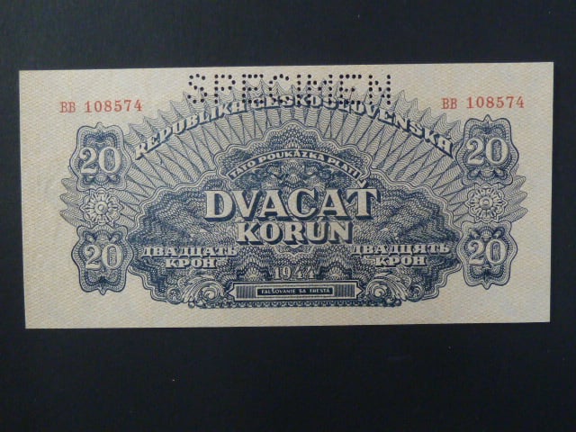 20 K 1944 série BB, číslovač 6b, 1x perf. SPECIMEN nahoře
