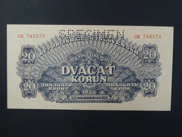 20 K 1944 série CM, číslovač 6b, 1x perf. SPECIMEN nahoře
