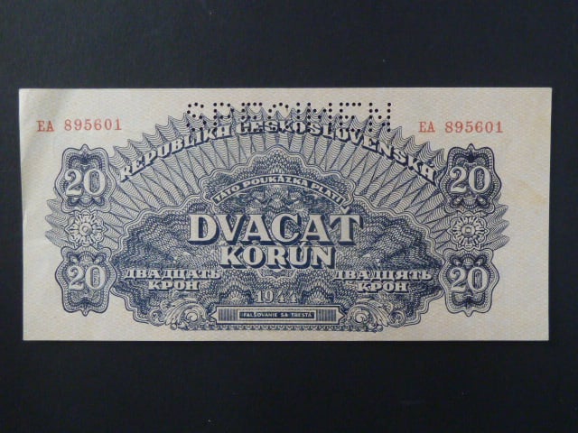20 K 1944 série EA, číslovač 6b, 1x perf. SPECIMEN nahoře