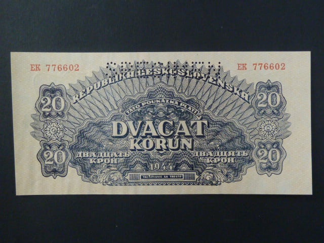20 K 1944 série EK, číslovač 6b, 1x perf. SPECIMEN nahoře