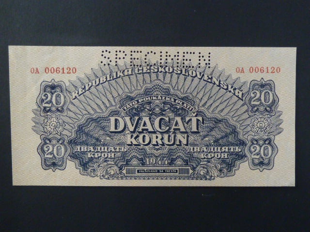 20 K 1944 série OA, číslovač 6b, 1x perf. SPECIMEN nahoře