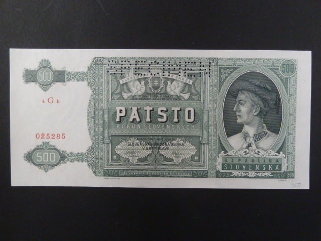 500 Ks 12.7.1941 série 4Gb, 1x perf. SPECIMEN nahoře