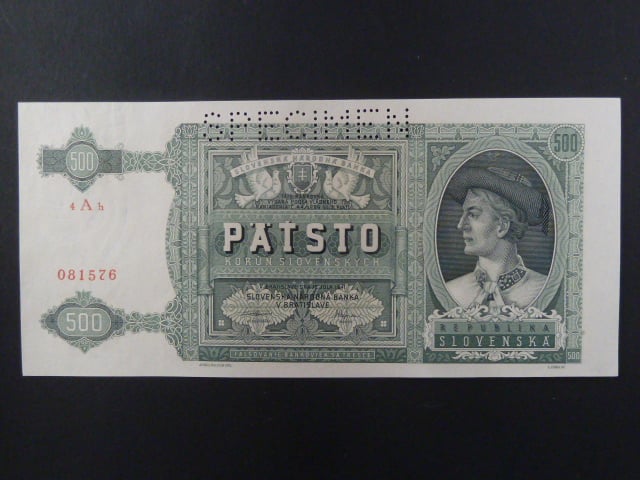 500 Ks 12.7.1941 série 4Ah, 1x perf. SPECIMEN nahoře
