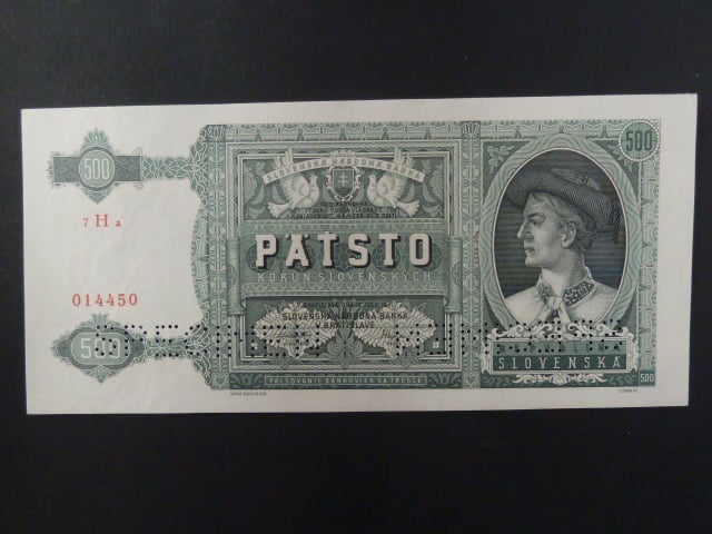 500 Ks 12.7.1941 série 7Ha, 2x perf. SPECIMEN dole