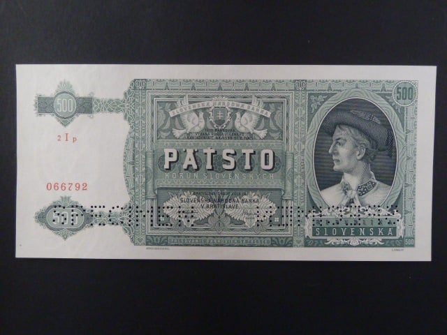 500 Ks 12.7.1941 série 2Ip, 2x perf. SPECIMEN dole