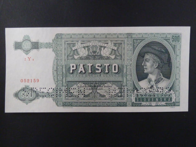 500 Ks 12.7.1941 série 2Ys, 2x perf. SPECIMEN dole