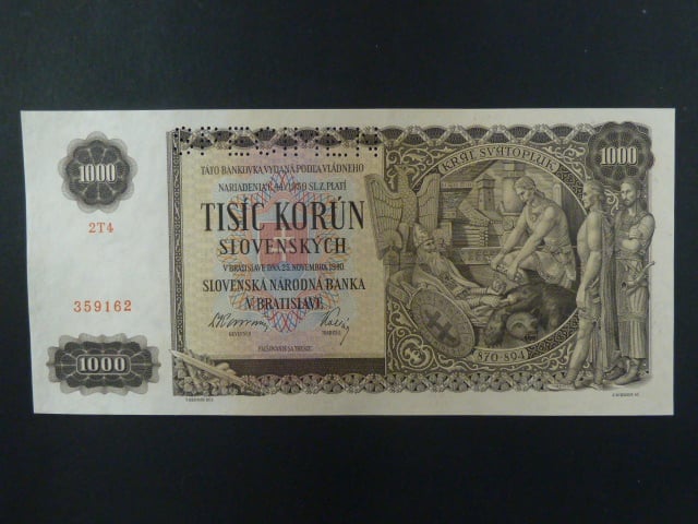 1000 Ks 25.11.1940 série 2T4, 1x perf. SPECIMEN nahoře
