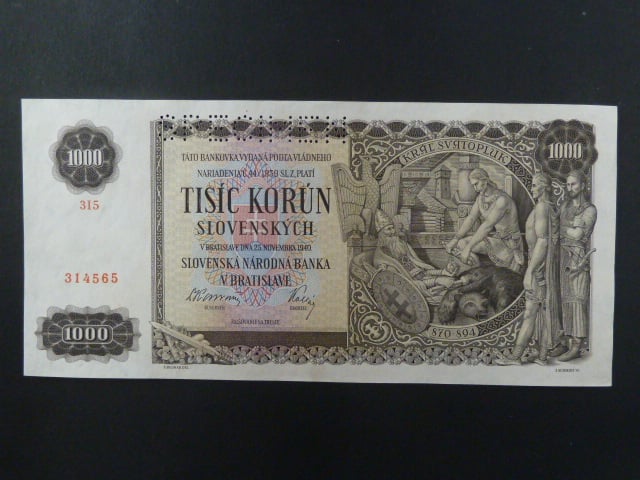 1000 Ks 25.11.1940 série 3I5, 1x perf. SPECIMEN nahoře