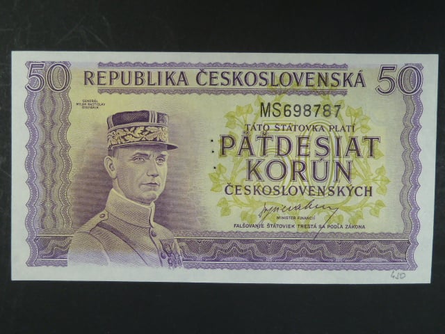 50 Kčs 1945 série MS, perf. "3md" svisle nad sebou