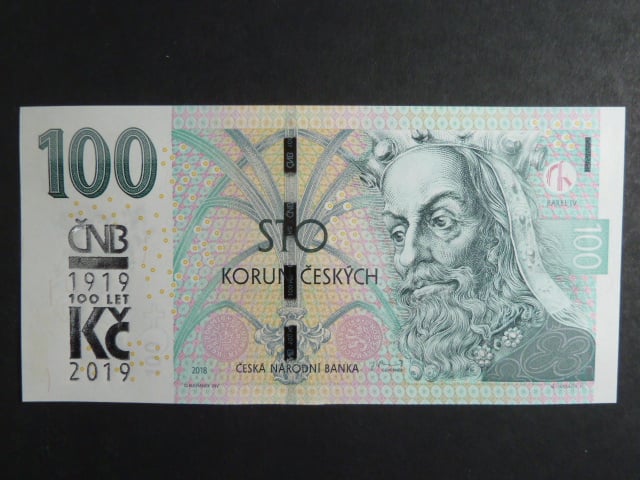 100 Kč 2019 s. M 10 s přítiskem ČNB 100 LET Kč 1919 - 2019