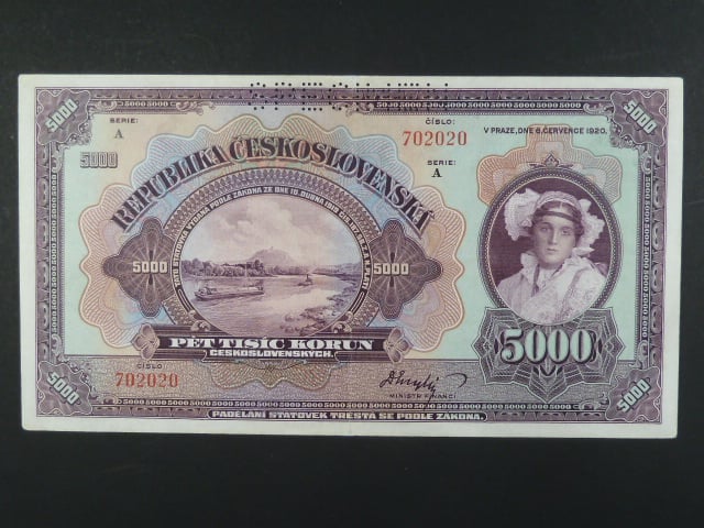 5000 Kč 6.7.1920, s.A, specimen, velmi dobrý stav