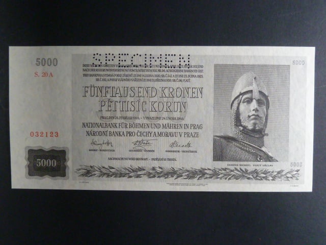 5000 K 24.2.1944 série 20 A, perf. SPECIMEN